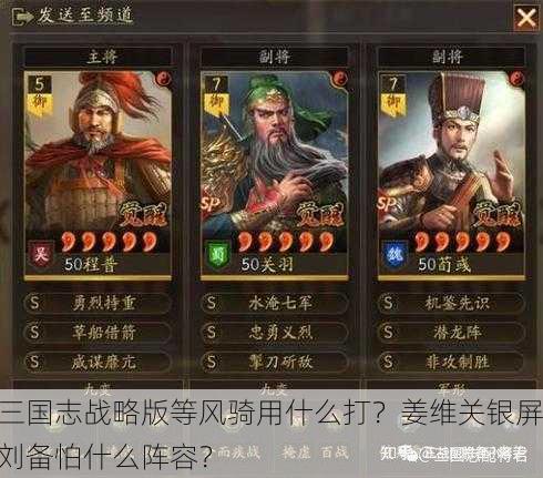 三国志战略版等风骑用什么打？姜维关银屏刘备怕什么阵容？