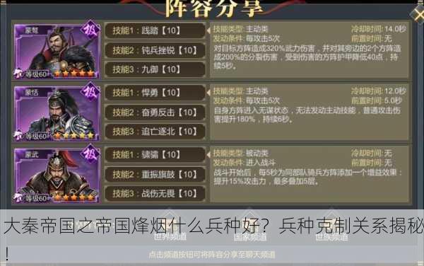 大秦帝国之帝国烽烟什么兵种好？兵种克制关系揭秘！