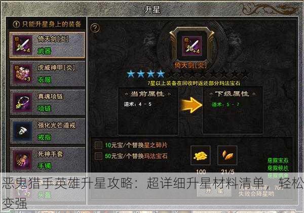恶鬼猎手英雄升星攻略：超详细升星材料清单，轻松变强