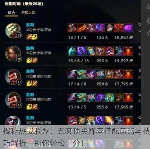 揭秘热战联盟：五套顶尖阵容搭配策略与技巧解析，助你轻松上分！