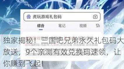 独家揭秘！三国吧兄弟永久礼包码大放送，9个亲测有效兑换码速领，让你赚到飞起！