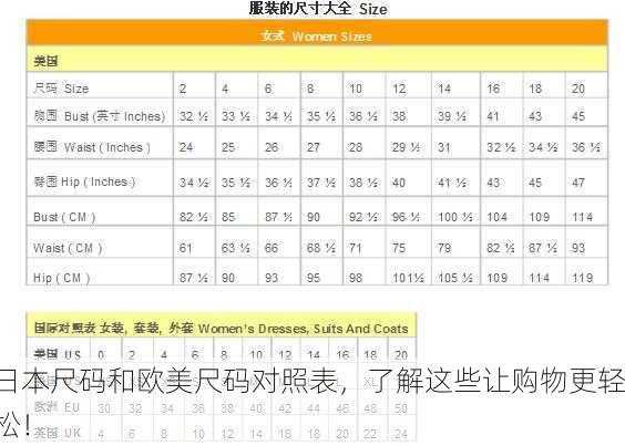 日本尺码和欧美尺码对照表，了解这些让购物更轻松！