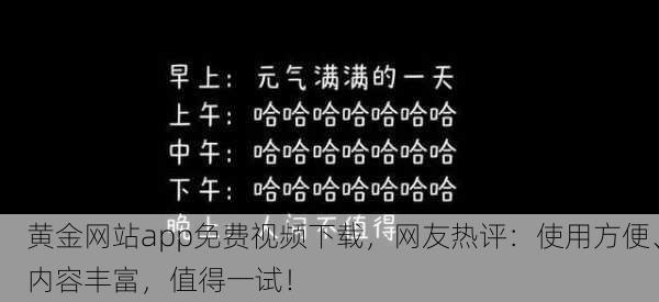 黄金网站app免费视频下载，网友热评：使用方便、内容丰富，值得一试！