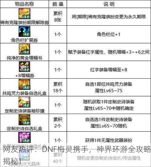 网友热评：DNF梅灵携手，神界环游全攻略揭秘！