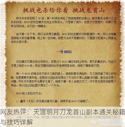 网友热评：天涯明月刀龙首山副本通关秘籍与技巧详解
