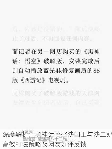 深度解析：黑神话悟空沙国王与沙二郎高效打法策略及网友好评反馈