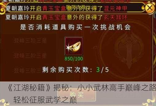 《江湖秘籍》揭秘：小小武林高手巅峰之路，轻松征服武学之巅
