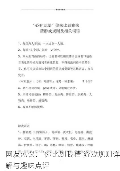 网友热议：'你比划我猜'游戏规则详解与趣味点评