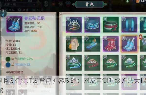 剑网3指尖江湖背包扩容攻略：网友亲测升级方法大揭秘！