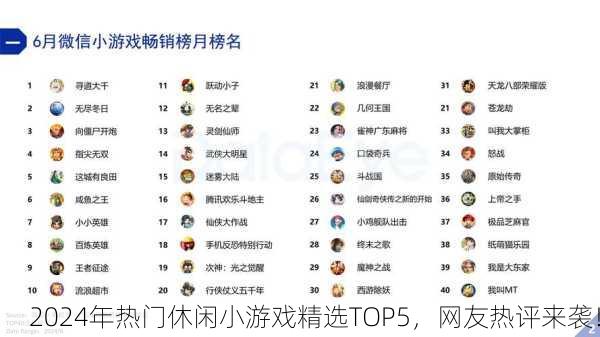 2024年热门休闲小游戏精选TOP5，网友热评来袭！