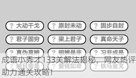 成语小秀才133关解法揭秘，网友热评助力通关攻略！