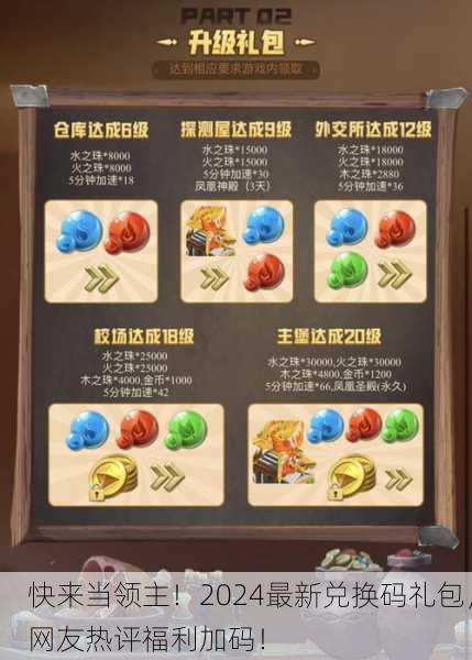 快来当领主！2024最新兑换码礼包，网友热评福利加码！