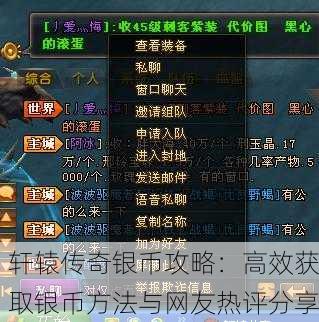 轩辕传奇银币攻略：高效获取银币方法与网友热评分享