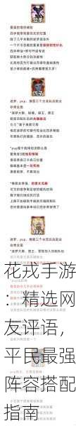 花戎手游：精选网友评语，平民最强阵容搭配指南