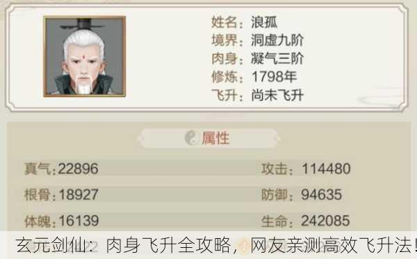 玄元剑仙：肉身飞升全攻略，网友亲测高效飞升法！
